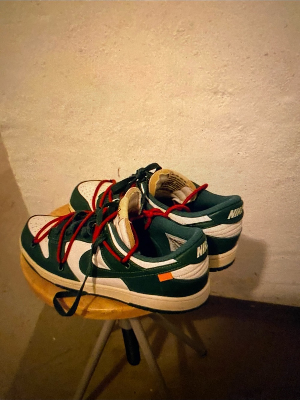 Nike Green White Sneakers with Red Laces